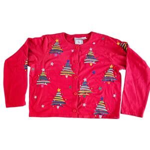 Vintage Michael Simon Cardigan Sweater Womens Size L Red Knit Cotton Long Sleeve